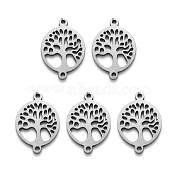 201 Stainless Steel Links Connector, Laser Cut, Flat Round with Tree of Life, Stainless Steel Color, 19.5x13.5x1mm, Hole: 1mm(X-STAS-R107-15)