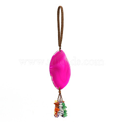 Natural Agate Slice Pendant Decorations, Braided Polyester Thread and Gemstone Chip Tassel Hanging Ornaments, Violet, 205~210mm(HJEW-K046-03C)