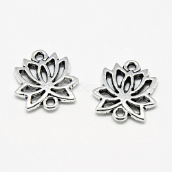 Tibetan Style Alloy Links connectors, Lotus Flower, Cadmium Free & Lead Free, Antique Silver, 16x15x2mm, Hole: 1.5mm(X-TIBE-S301-078AS-RS)