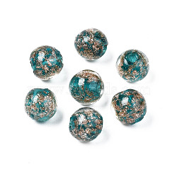 Handmade Gold Sand Lampwork Beads, Round, Medium Turquoise, 9~10x9~10mm, Hole: 1.5mm(LAMP-T016-10C)