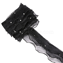 5 Yards Polyester Lice Trim, with Plastic Pearl Beads, Black, 4-1/2 inch(115mm)(OCOR-CY0001-92A)