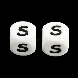 20Pcs White Cube Letter Silicone Beads 12x12x12mm Square Dice Alphabet Beads with 2mm Hole Spacer Loose Letter Beads for Bracelet Necklace Jewelry Making, Letter.S, 12mm, Hole: 2mm(JX432S)