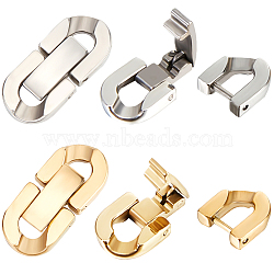 6Pcs 2 Colors 304 Stainless Steel Fold Over Clasps, Oval, Golden & Stainless Steel Color, 19x9x3mm, Hole: 2x3.5mm, 3pcs/color(STAS-BBC0003-02)