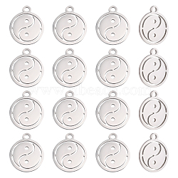 Unicraftale 16Pcs 201 Stainless Steel Charms, Laser Cut, Manual Polishing, Flat Round with Yin Yang, Stainless Steel Color, 14x12x1mm, Hole: 1.6mm(STAS-UN0030-53)