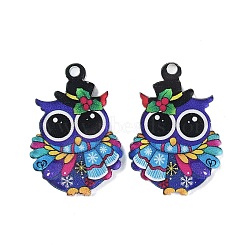 Christmas Theme Printed Acrylic Pendants, Owl Charms, Medium Turquoise, 34.5x23.5x3.8mm, Hole: 3mm(OACR-S141-02B)