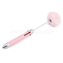 Plastic Ball-Point Pen, Iron Beadable Pen, with Pom Pom Ball, for DIY Personalized Pen, Pink, 184~185x12.5mm(OFST-D288-01D)