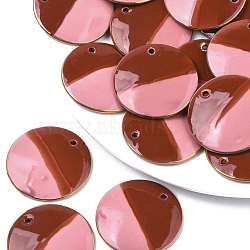 Two Tone Handmade Porcelain Pendants, Ornamental with Gold, Flat Round, Red, 39x4.5mm, Hole: 2.5mm(PORC-S501-002A)