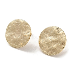 Brass Stud Earring Findings, with Vertical Loop, Textured Flat Round, Real 18K Gold Plated, 15mm, Hole: 2mm, Pin: 9X0.7mm(KK-H455-63G)