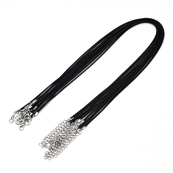 Waxed Cotton Cord Necklace Making, with Alloy Lobster Claw Clasps and Iron Chain Extenders, Black, 17-1/8 inch(43.5cm), 1.5mm