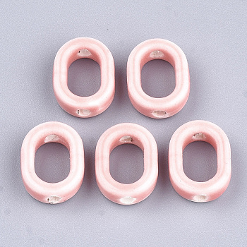 Handmade Porcelain Bead Frames, Bright Glazed Porcelain, Oval, Pink, 16x12.5x5.5mm, Hole: 2mm