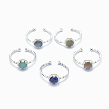 Natural Gemstone Cuff Finger Rings, with Brass Findings, Platinum, 20mm, 1.5~2.5mm