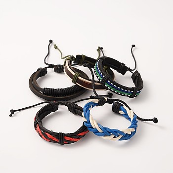 Adjustable Trendy Unisex Casual Style Leather Cord Bracelets, with Waxed Cord, Mixed Color, 53mm