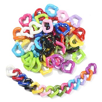 Rainbow Color Plated Acrylic Linking Rings, Quick Link Connector, Twist Heart, Mixed Color, 19x21x4mm, Inner Diameter: 10x12mm, 50pcs/bag
