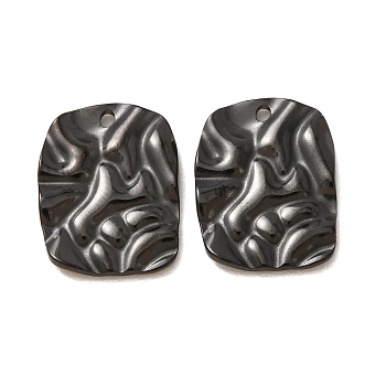304 Stainless Steel Pendants, Hammered Rectangle Charms, Ion Plating(IP), Long-Lasting Plated, Black, 18.5x14x2mm, Hole: 1.4mm