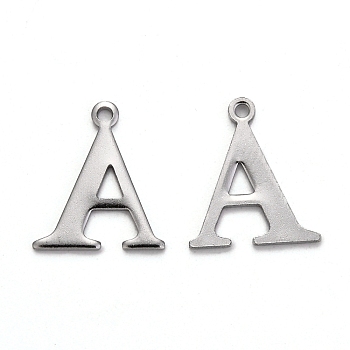 304 Stainless Steel Charms, Stainless Steel Color, Alphabet, Stainless Steel Color, Letter.A, 12x10.5x1mm, Hole: 1mm