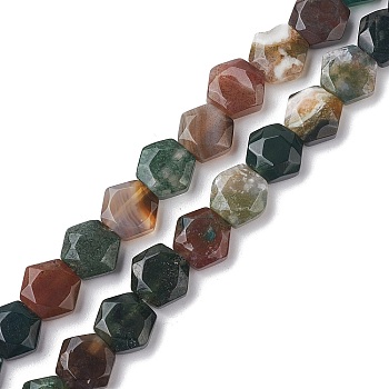 Natural Indian Agate Beads Strands, Faceted Hexagonal Cut, Hexagon, 8~8.5x9~9.5x4~4.5mm, Hole: 1mm, about 25pcs/strand, 8.11''(20.6cm)