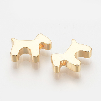 Brass Puppy Charms, Nickel Free, Real 18K Gold Plated, Dog Silhouette, 8x10x2.5mm, Hole: 1mm