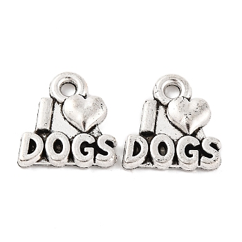 Tibetan Style Zinc Alloy Pendants, Word I Love Dogs, Lead Free & Cadmium Free, Antique Silver, 13.7x12.6x2.5mm, Hole: 2mm