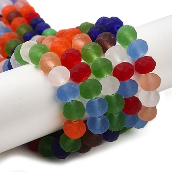 Transparent Glass Beads Strands, Faceted, Frosted, Rondelle, Mixed Color, 10mm, Hole: 1mm