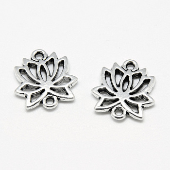 Tibetan Style Alloy Links connectors, Lotus Flower, Cadmium Free & Lead Free, Antique Silver, 16x15x2mm, Hole: 1.5mm