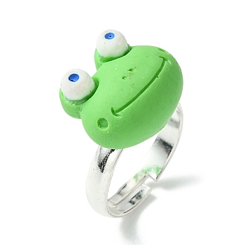 Frog Resin Finger Ring, Silver Brass Adjustable Ring, Spring Green, Inner Diameter: 14.5mm