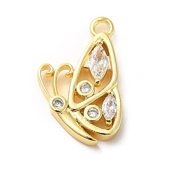 Brass Micro Pave Cubic Zirconia Pendants, Butterfly Charms, Golden, 10x13.5x3mm, Hole: 1.2mm