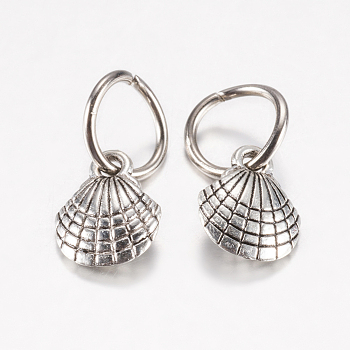 Tibetan Style Alloy Pendants, Shell, Antique Silver, 13x9.5x3.5mm, Hole: 7.5mm