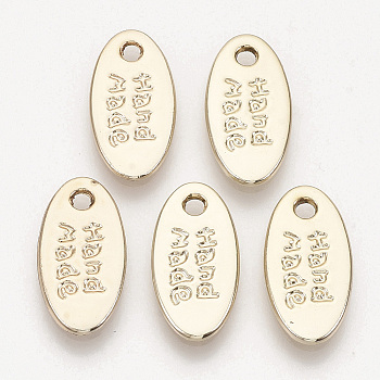 Eco-Friendly Alloy Pendants, Chain Extender Teardrop, Oval with Word Handmade, Light Gold, 22x11x1.5mm, Hole: 2mm