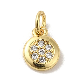 Brass Micro Pave Cubic Zirconia Charms, Real 18K Gold Plated, Flat Round Charms, Clear, 9.5x7.5x2mm, Hole: 3mm