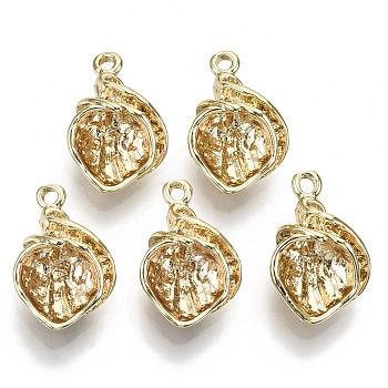 Brass Pendants, Nickel Free,  Shell Shape, Real 18K Gold Plated, 15.5x10x4.5mm, Hole: 1.2mm