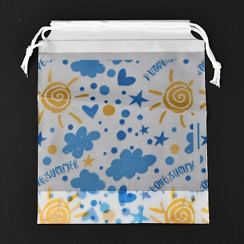 Plastic Frosted Drawstring Bags, Rectangle, Sun Pattern, 20x16x0.02~0.2cm