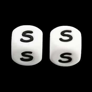 20Pcs White Cube Letter Silicone Beads 12x12x12mm Square Dice Alphabet Beads with 2mm Hole Spacer Loose Letter Beads for Bracelet Necklace Jewelry Making, Letter.S, 12mm, Hole: 2mm