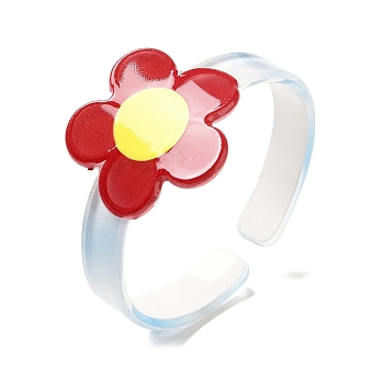 Flower Resin Cuff Bangle for Children, Crimson, Wide: 8.5~28mm, Inner Diameter: 1-3/4 inch(4.3cm)