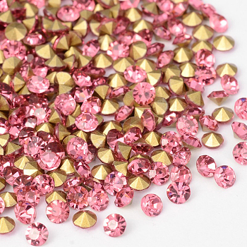 Back Plated Grade A Diamond Glass Pointed Rhinestone, Rose, 1.7~1.8mm, about 1440pcs/bag