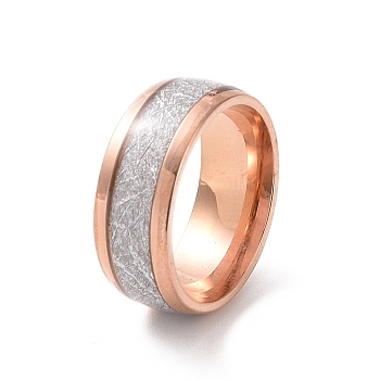 Enamel Texture Flat Band Ring, 201 Stainless Steel Jewelry for Women, Rose Gold, Inner Diameter: 17mm