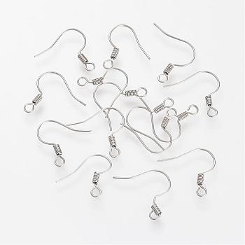 304 Stainless Steel Earring Hooks, Ear Wire, with Horizontal Loop, Stainless Steel Color, 17~19x21x1.7mm, Hole: 2mm, 22 Gauge, Pin: 0.6mm