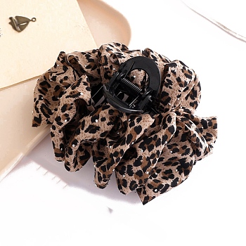 Flower Plastic Claw Hair Clips, Hair Accessories for Women & Girls, Leopard Print Pattern, Camel, 130x100mm