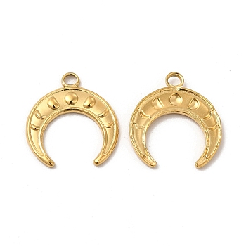 Ion Plating(IP) 304 Stainless Steel Pendants, Double Horn/Crescent Moon Charm, Real 18K Gold Plated, 22.5x20.5x2mm, Hole: 2.7mm
