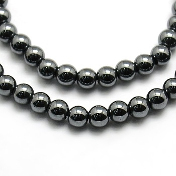 Grade AAA Magnetic Synthetic Hematite Round Bead Strands, 6mm, Hole: 0.8mm, about 66~70pcs/strand, 16 inch