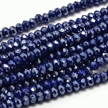 Faceted Rondelle Full Rainbow Plated Electroplate Glass Beads Strands, Midnight Blue, 3x2mm, Hole: 0.5mm, about 148pcs/strand, 14.9 inch