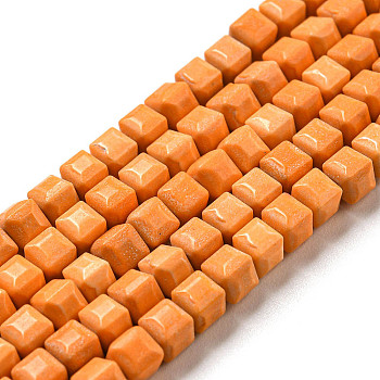 Natural Agate Beads Strands, Dyed, Cube, Dark Orange, 4.5x4.5x4.5mm, Hole: 1.2mm, about 88pcs/strand, 15.04''(38.2cm)