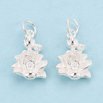 925 Sterling Silver Pendants, Flower Charms, with 925 Stamp, Silver, 15.5x10x4.5mm, Hole: 4mm, Jump Ring: 5x0.5mm, Inner Diameter: 4mm