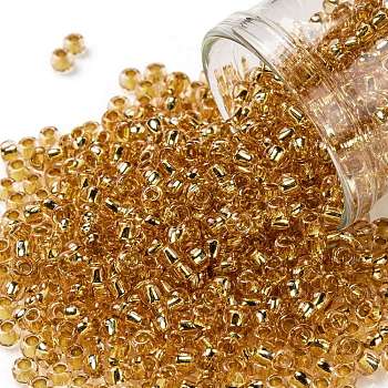 TOHO Round Seed Beads, Japanese Seed Beads, (753) 24K Gold Lined Rose Gold, 8/0, 3mm, Hole: 1mm, about 1110pcs/50g
