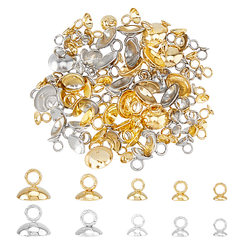 100Pcs 10 Styles 201 & 304 Stainless Steel Bead Cap Pendant Bails, for Globe Glass Bubble Cover Pendants, Golden & Stainless Steel Color, 4~10x4~10mm, Hole: 2~3mm, 10Pcs/tyle