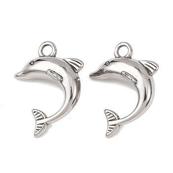 304 Stainless Steel Pendants, Dolphin, Stainless Steel Color, 18x13.5x7mm, Hole: 1.8mm