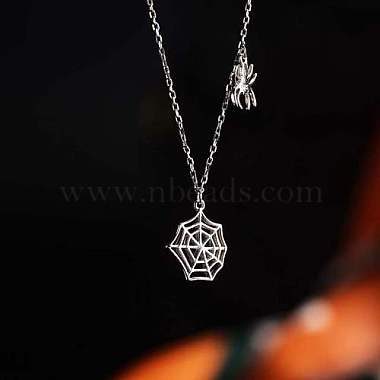 925 Sterling Silver Spider and Web Pendant Necklaces(NG1088-1)-2