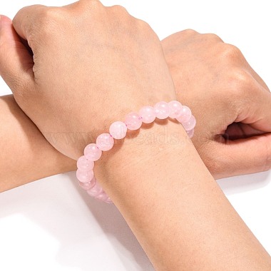 Naturelle quartz rose de perle bracelets extensibles(B072-1)-4