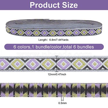 6 Bundles 6 Colors Ethnic Style Polyester Ribbon(OCOR-BC0005-10)-2