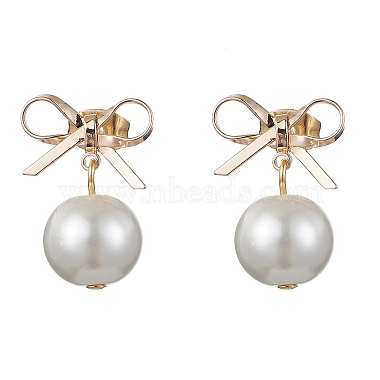 White Bowknot Shell Pearl Stud Earrings