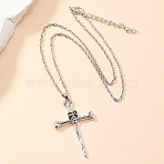 Hip-hop Style Alloy Pendant Necklaces, Platinum, Cross, 18.11 inch(46cm), Pendant: 50x32mm(FS-WG0B774-01)